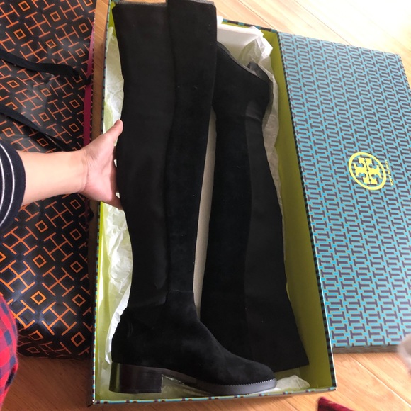 tory burch over the knee boots black suede - Picture 3 of 3